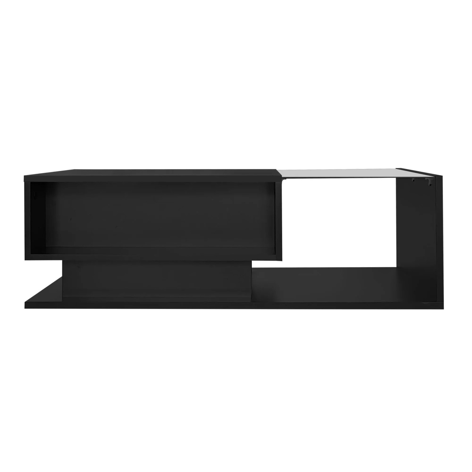 ModernLuxe Couchtisch Hochglanz mit Schubladen Led Glasplatte Spanplatte Schwarz