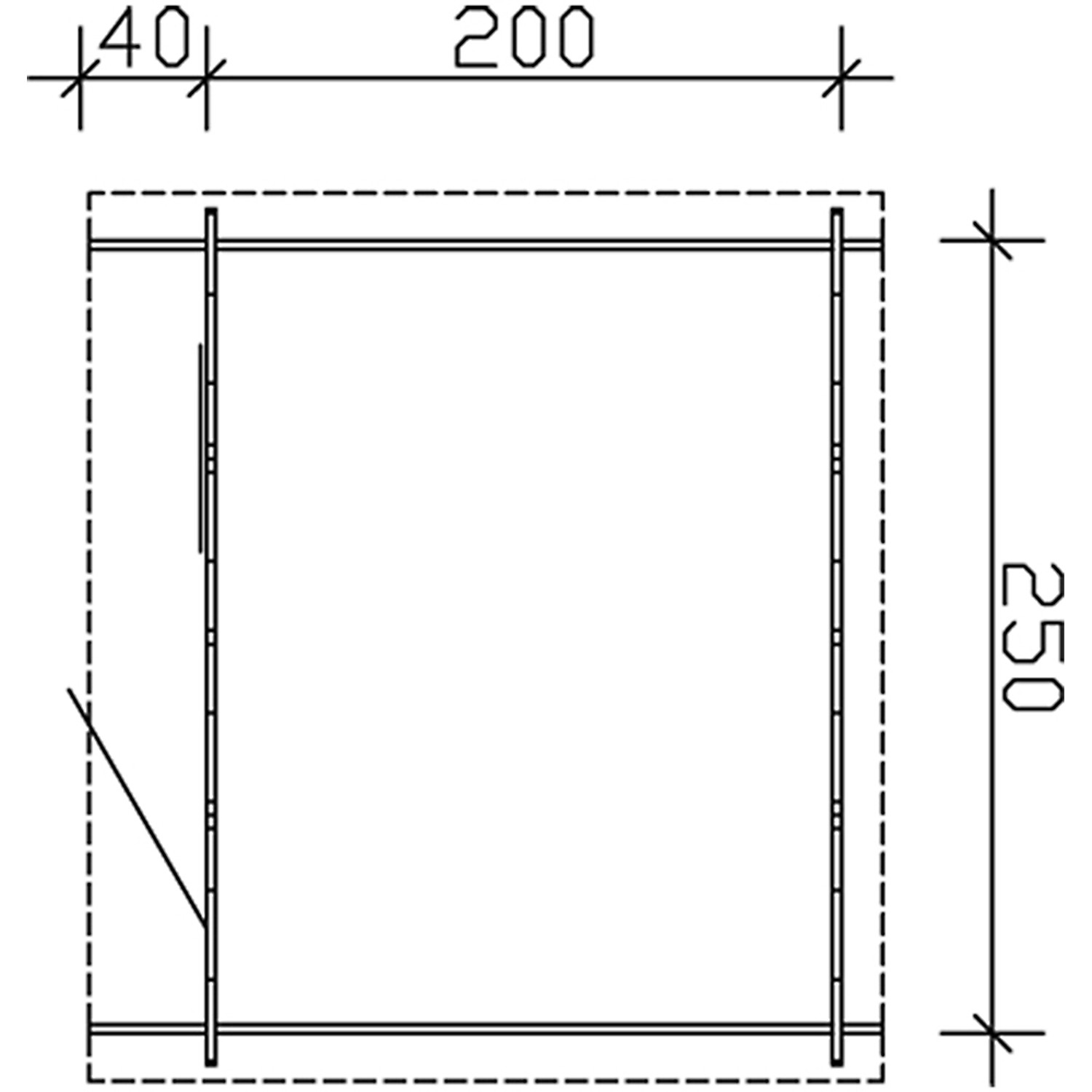 Grundriss Skan Holz Gartenhaus Porto 1, 250x200 cm, unbehandeltes Holz.