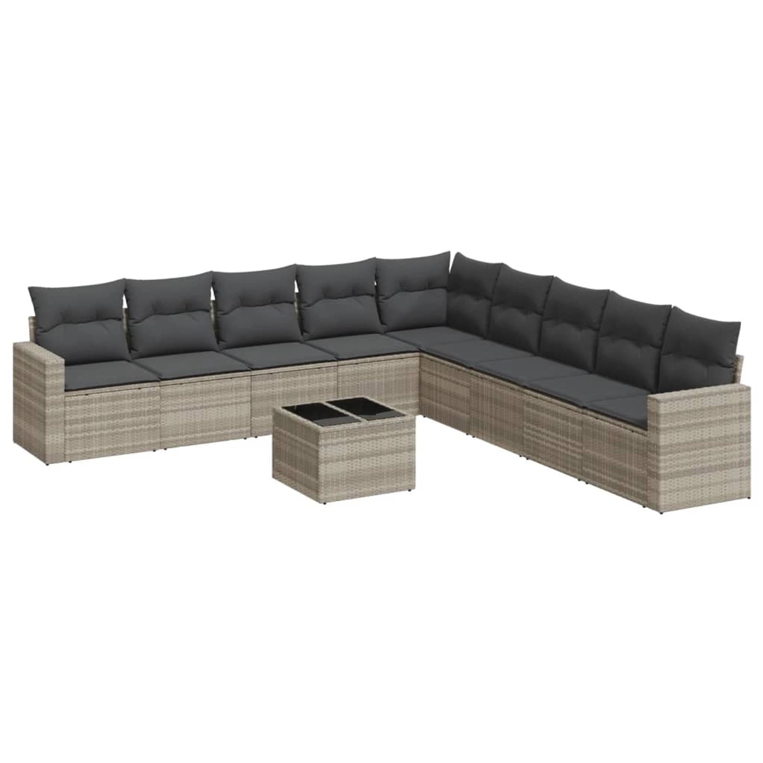 vidaXL 10-tlg Garten-Sofagarnitur mit Kissen Hellgrau Poly Rattan Modell 1