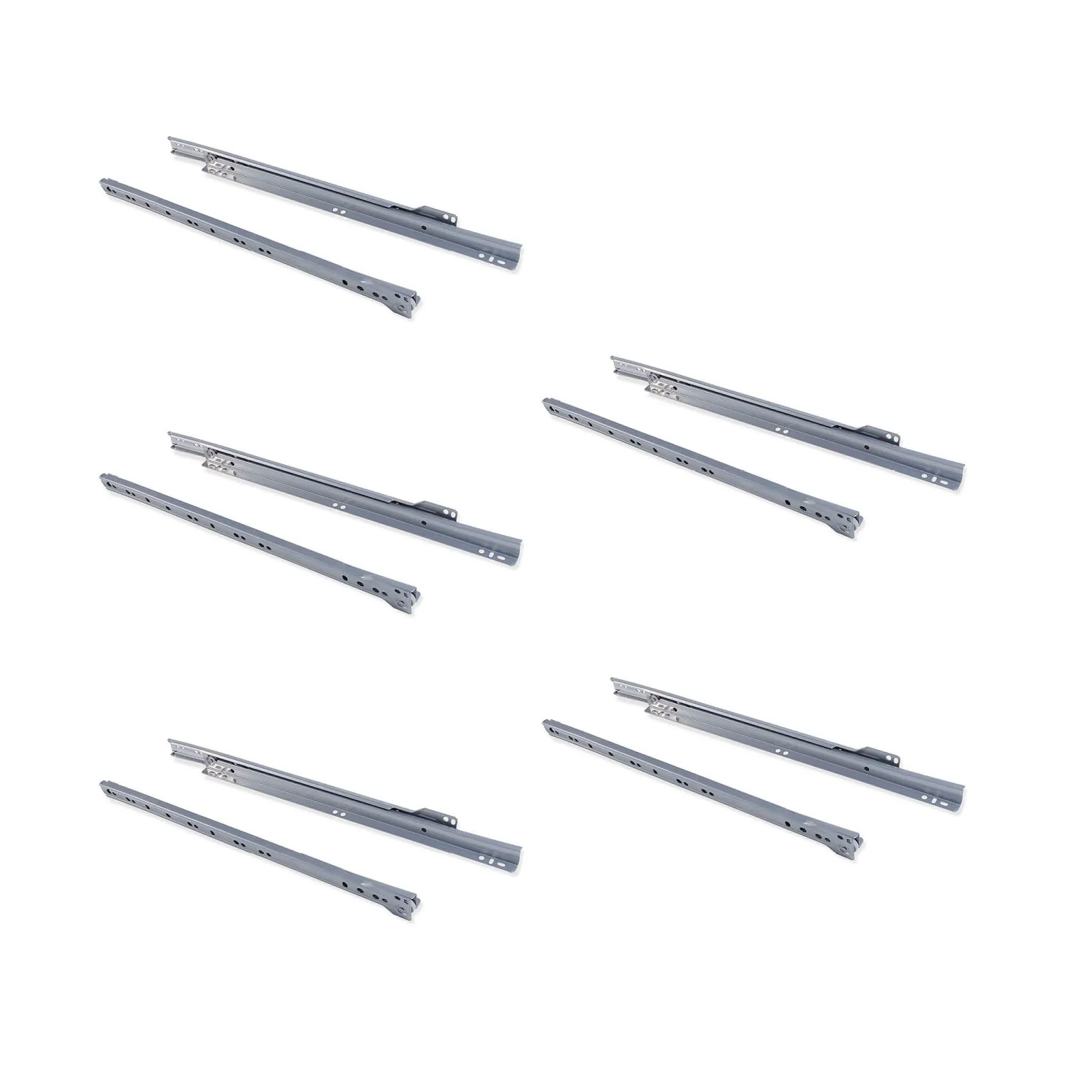 Emuca Satz Von 5 Schubladenführungen T30 Drop Lock Länge 350mm Teilvollauszug Stahl Metallic Grau