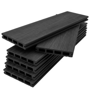 Floordirekt WPC Terrassendielen Crown 220 cm Beidseitig Nutzbar Komplettset 2 m² Schwarz