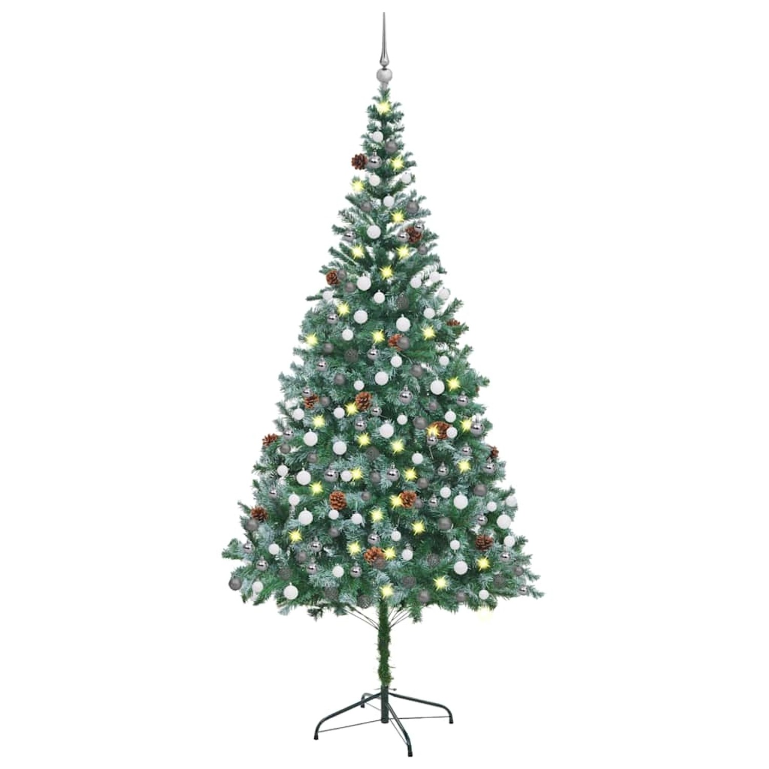 vidaXL Künstlicher Weihnachtsbaum mit Beleuchtung Kugeln Zapfen 210 cm 3077701