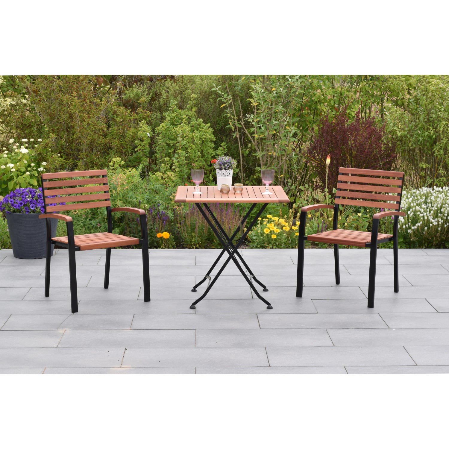 Merxx Schlossgarten Gartenmöbel-Set 3-tlg. 2 Stapelsessel Klapptisch 75x75 cm