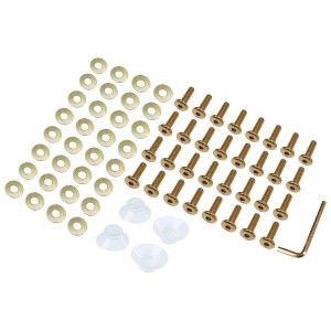 Montageset für Borup Sofa-Lounge-Set: Schrauben, Unterlegscheiben, Inbusschlüssel und Auflagen.