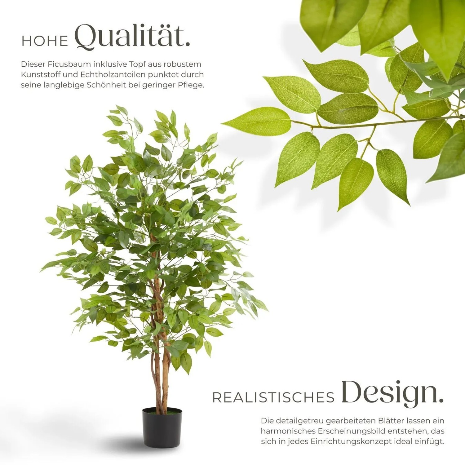 Tectake Künstlicher Ficusbaum Fida Verschiedene Größen Detailliert und Naturgetreu  70 x 70 x 120 cm Grün_3