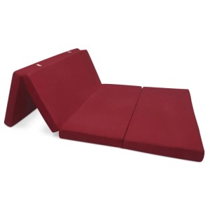 Dunkelrote Beautissu Comfort Klappmatratze 195x120x7cm, zusammengeklappt.