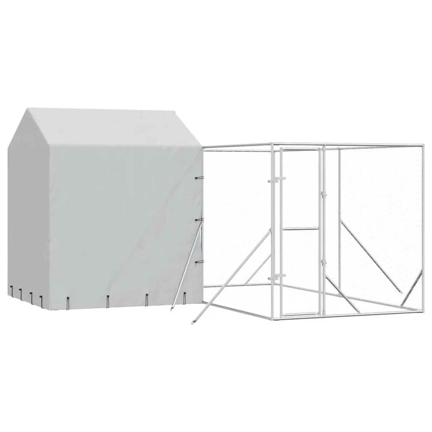 vidaXL Outdoor-Hundezwinger mit Dach Silbern 4x4x2,5m Verzinkter Stahl 3190478