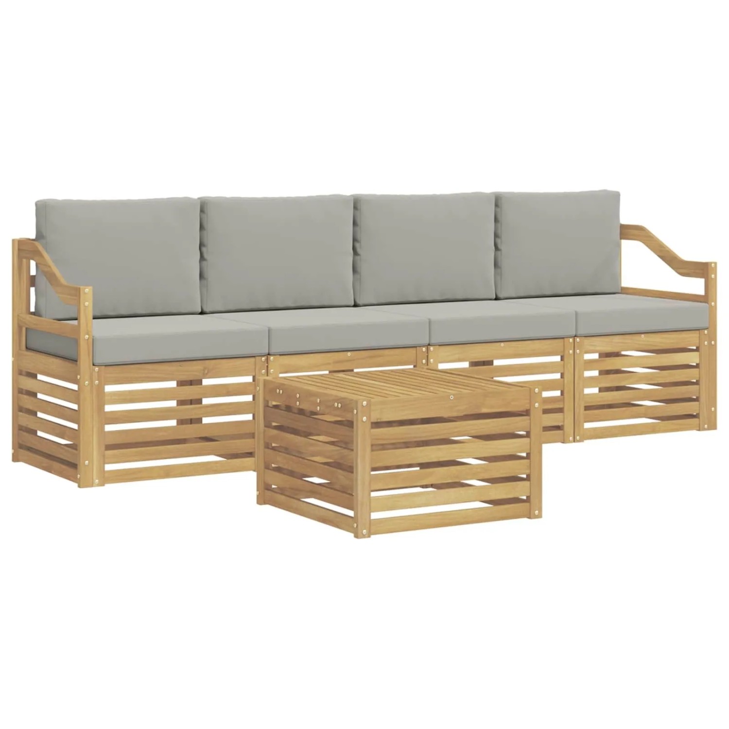 vidaXL Outdoor-Sofagarnitur 5-Tlg Weiß und Hellgrau Polyester 3391371