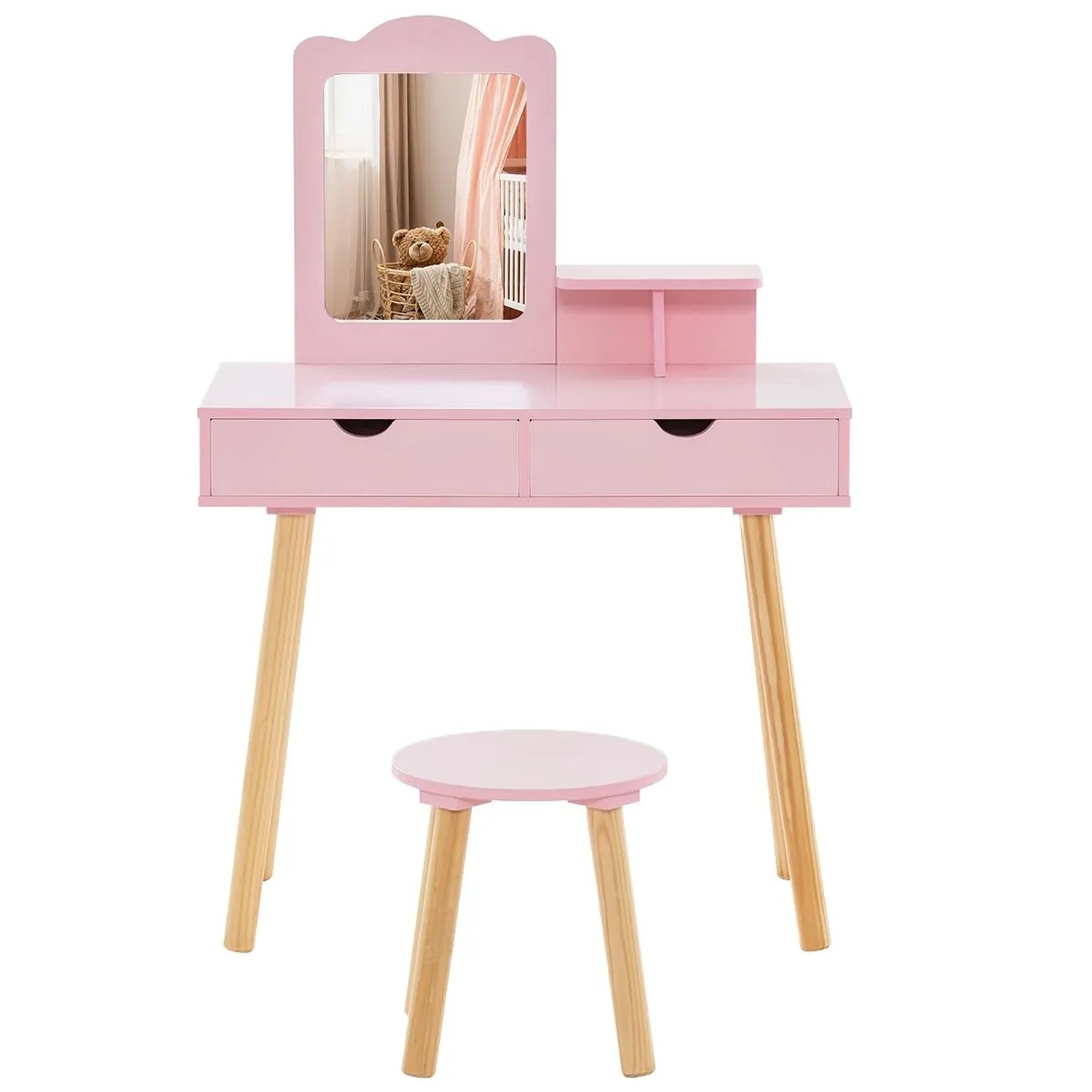 Costway 2 In 1 Kinder Schminktisch 3-7 Jahre Rosa günstig online kaufen