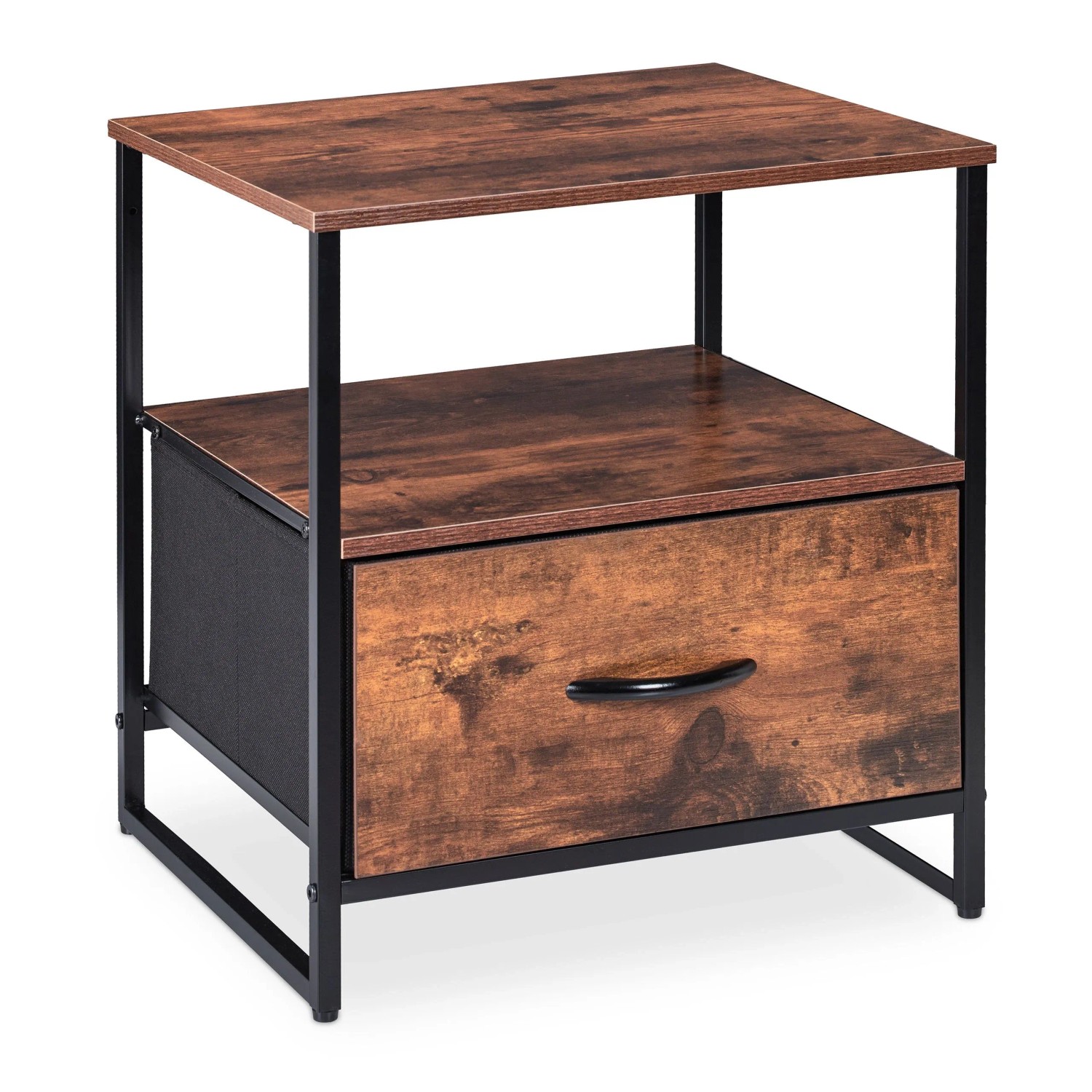 Relaxdays Nachttisch MDF Metall Schwarz Braun mit Schublade 50 cm x 45 cm x 40 cm 5,6 kg