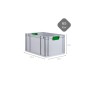 PROREGAL Eurobox Nextgen, 65 Liter, grau mit grünen Griffen, zur Aufbewahrung.