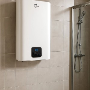 Sannover Elektro Warmwasserspeicher Kimoro 30L, flaches Design zur Wandmontage im Badezimmer.