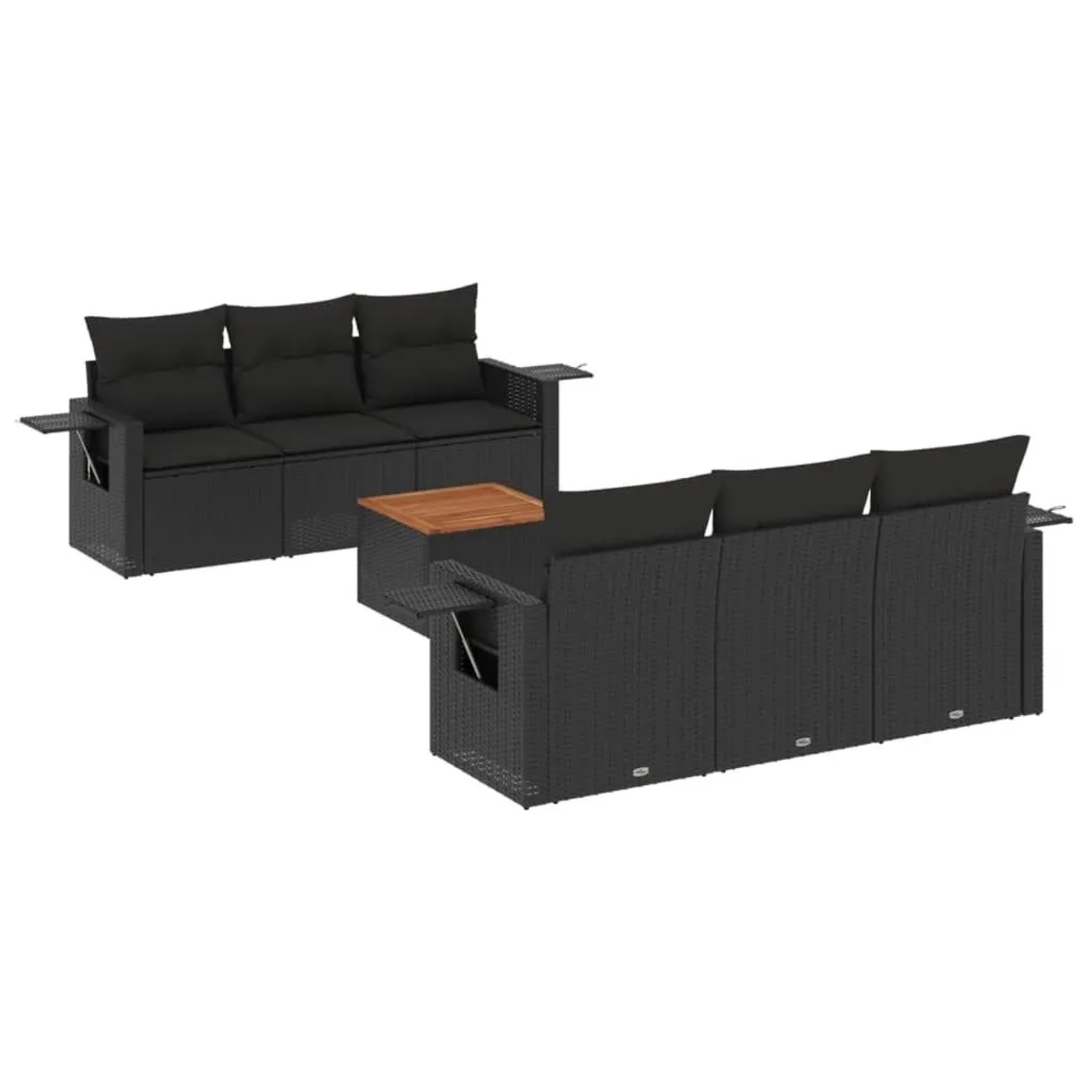vidaXL 7-Tlg Garten-Sofagarnitur mit Kissen Schwarz Poly Rattan 3224452 günstig online kaufen