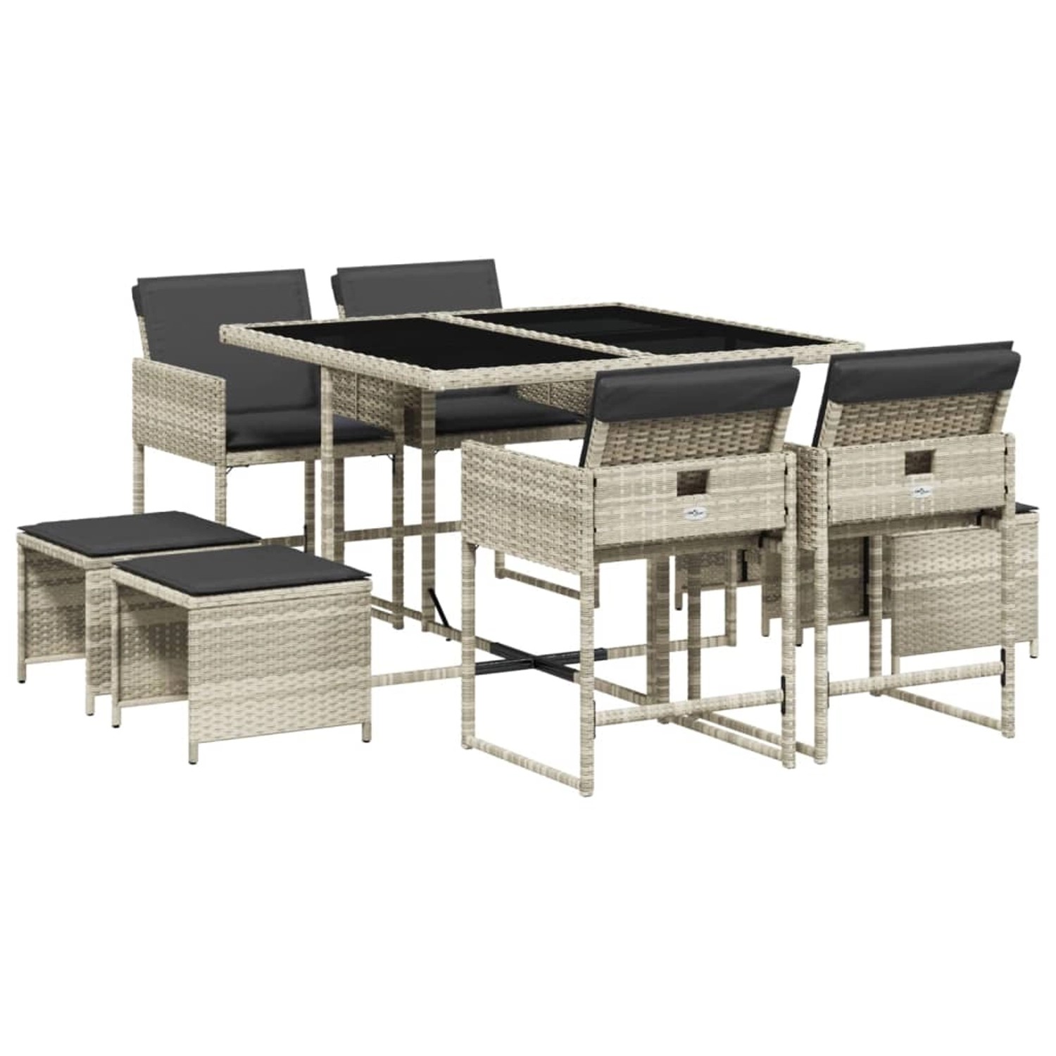 vidaXL 9-Tlg Garten-Essgruppe mit Kissen Hellgrau Poly Rattan 3211319 günstig online kaufen