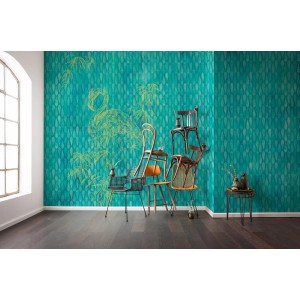 Komar Vlies Fototapete Wild Flamingo (200x250 cm) in Türkis mit Flamingo-Motiv für Wohnraum.