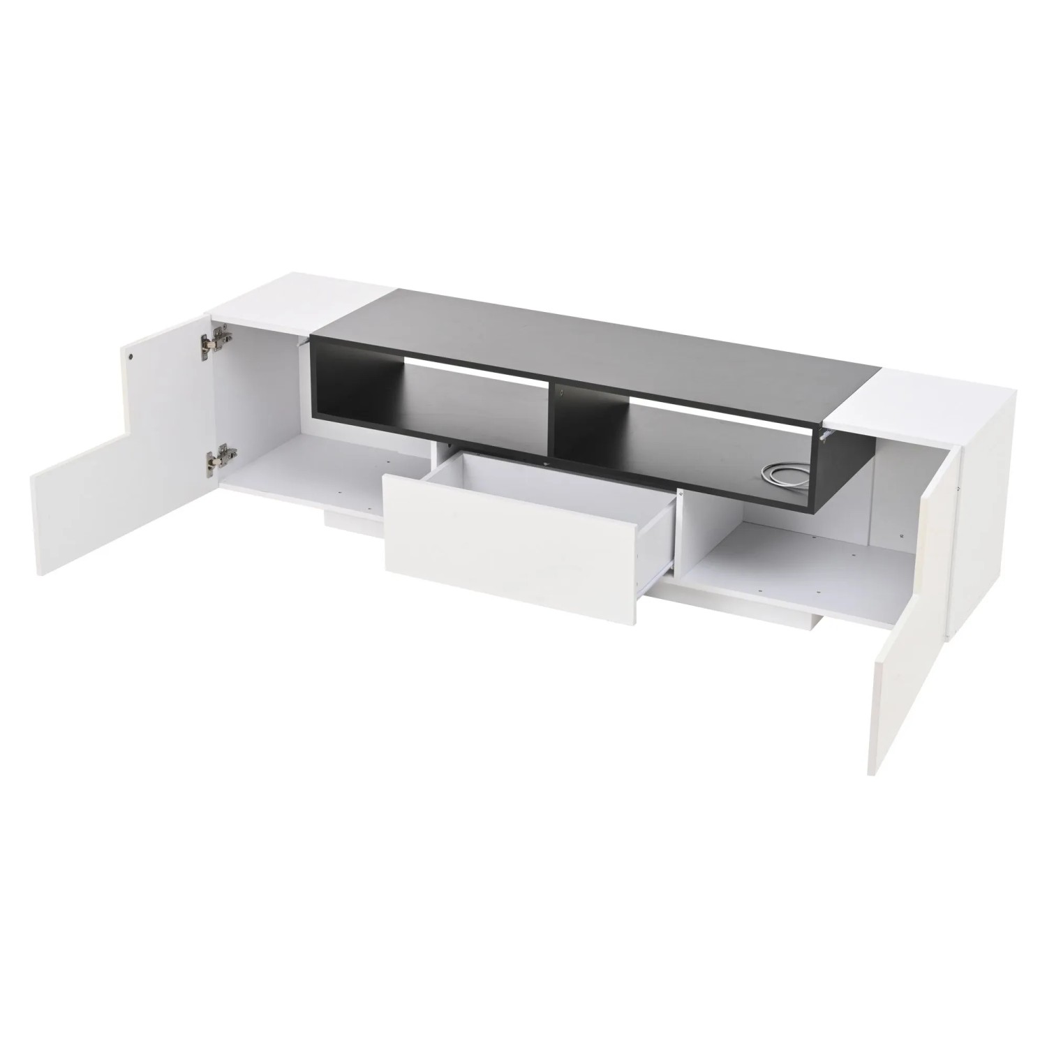 okwish TV Schrank mit LED Hochglanz Schubladen Stauraum Wohnzimmer 180x40x48cm Weiß