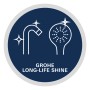 Symbol für Grohe Long-Life Shine Oberfläche bei Waschtischarmaturen, langlebig und glänzend.