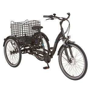 Schwarzes Prophete E-Bike Dreirad Cargo 3R mit großem Korb hinten, 24/26 Zoll.