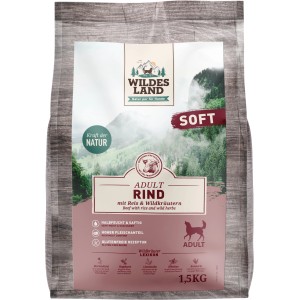 Wildes Land Hunde-Trockenfutter Soft Adult Rind, 1,5kg Packung. Glutenfrei mit Reis und Wildkräutern.