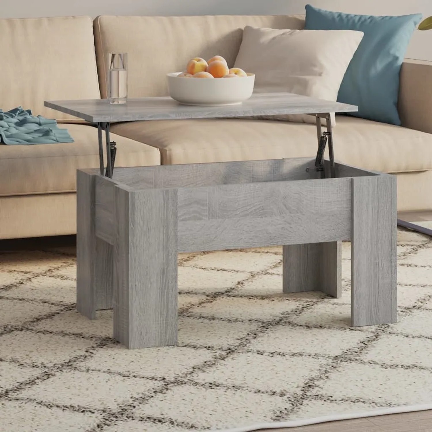 vidaXL Couchtisch Grau Sonoma mit höhenverstellbarer Platte, ideal für Wohnzimmer.