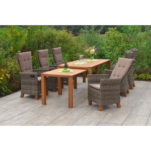 Merxx Toskana 7-tlg. Gartenmöbel-Set mit 6 Rattansesseln und ausziehbarem Akazientisch.