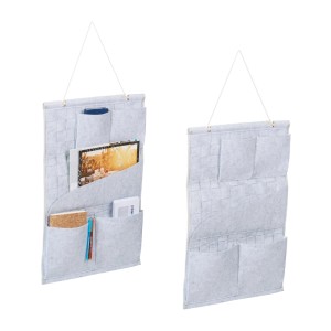 Relaxdays Hängeorganizer Filz Holz Grau 2er Set Flechtoptik 60 cm x 41 cm x 3 cm 0,28 kg