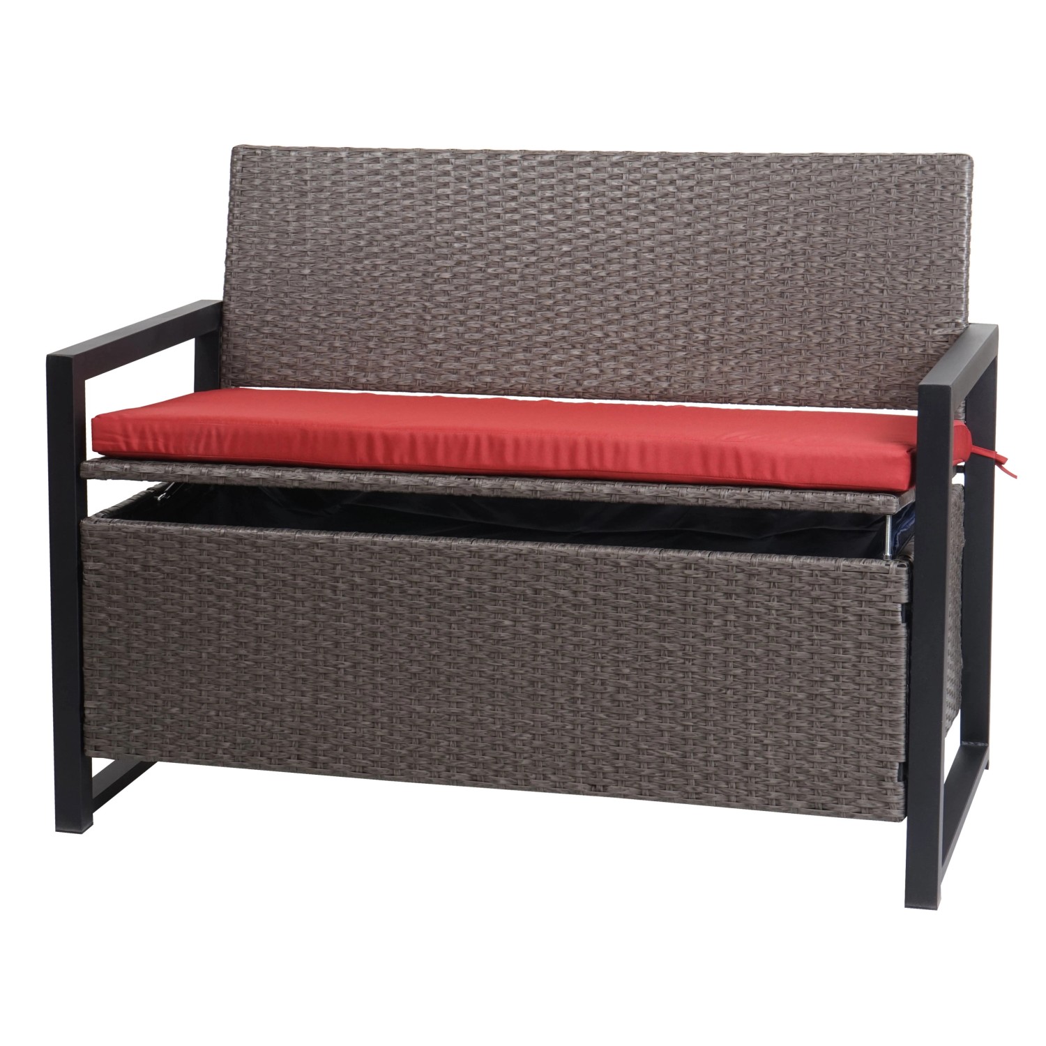 MCW Poly-Rattan 2er Sitzbank F39 Grau-meliert Kissen Rot günstig online kaufen