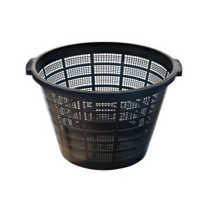 Schwarzer, runder Heissner Seerosenkorb (Ø 40 cm) aus Kunststoff für Teichbepflanzung.