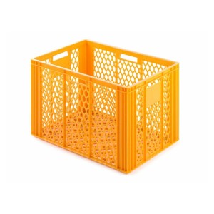 Gelb-orange Bäckerkiste, Eurobehälter, stapelbar, 85 Liter, für Bäckerei und Konditorei.