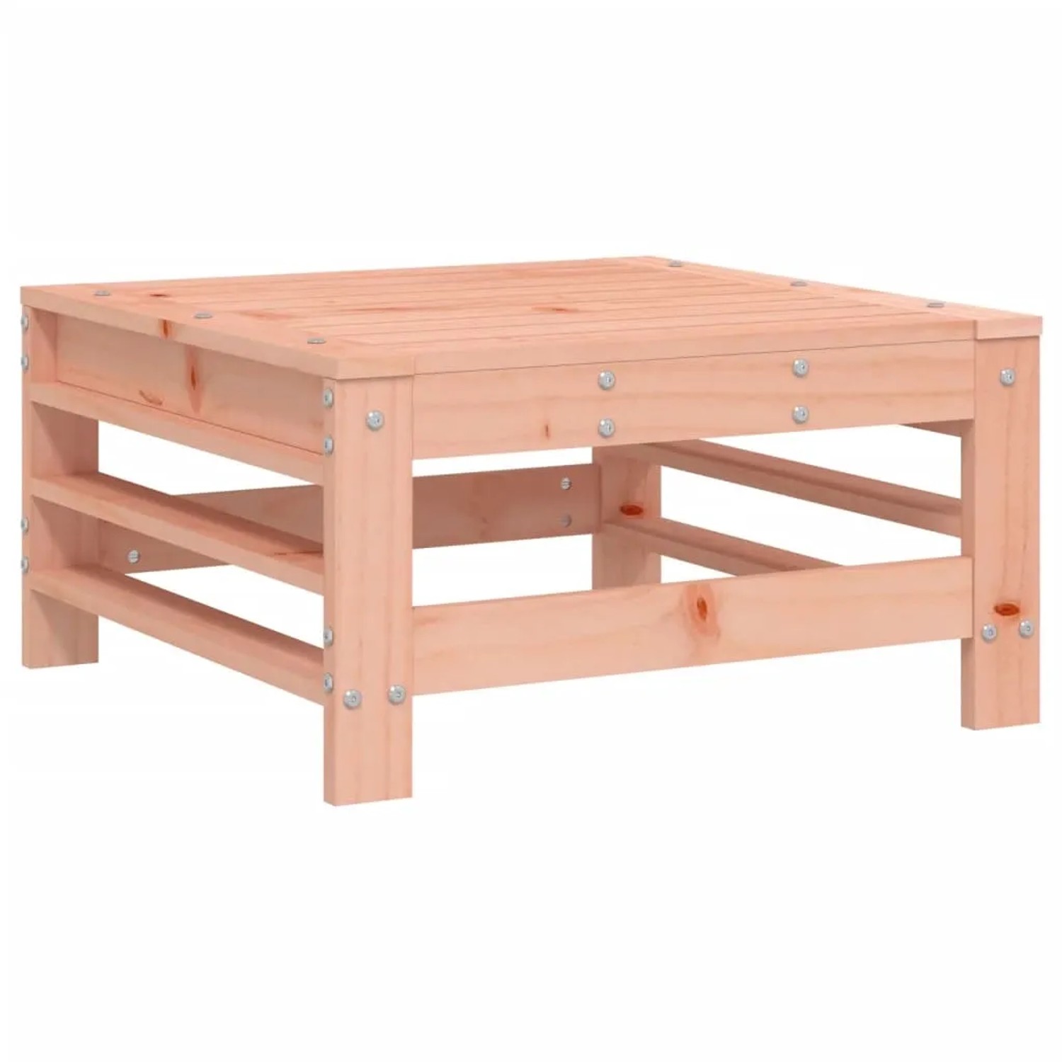 Quadratischer Gartenhocker/Tisch aus unbehandeltem Douglasienholz, Teil des vidaXL Lounge Sets.