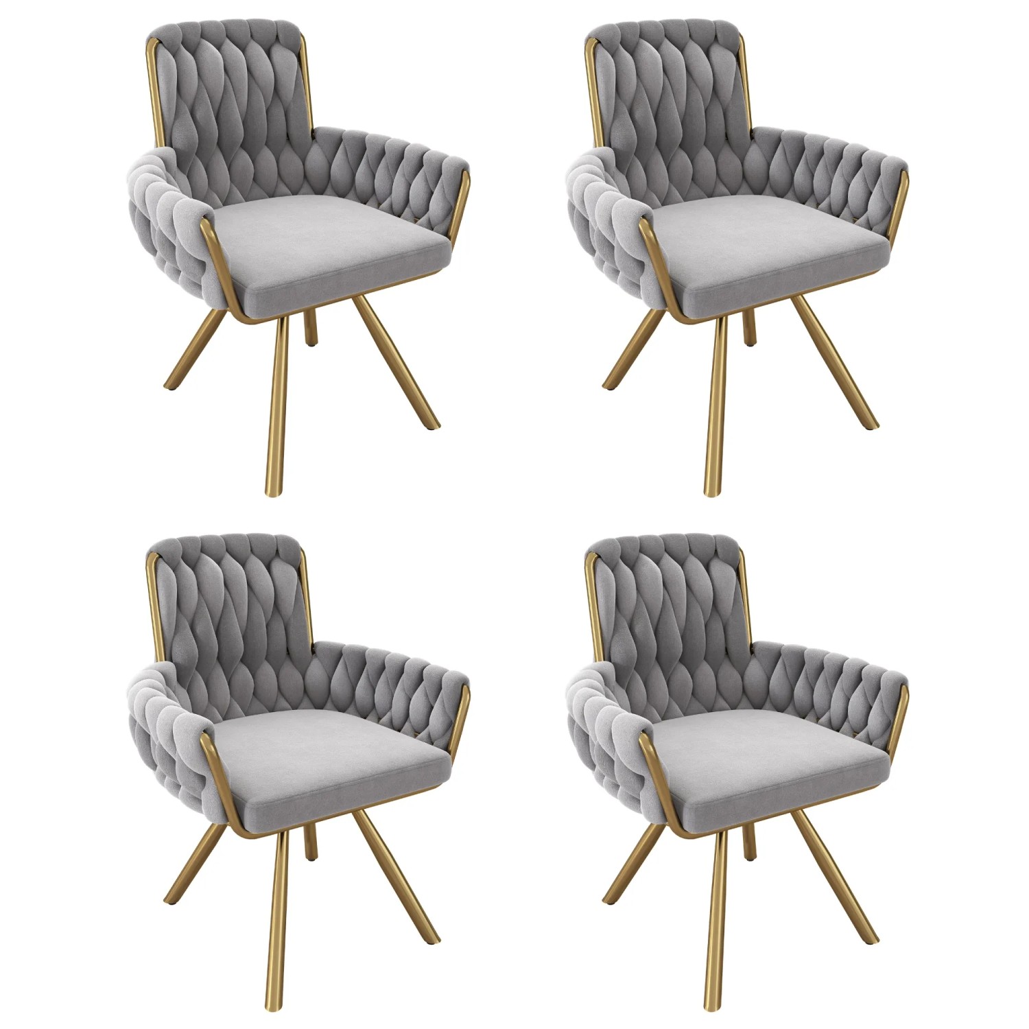 Merax Samt Esszimmerstuhl 4er Set Drehbar mit Metallbeinen Grau