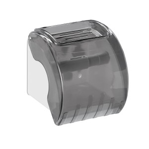 Grauer Relaxdays Toilettenpapierhalter mit Ablage und Abdeckung für Badaccessoires.
