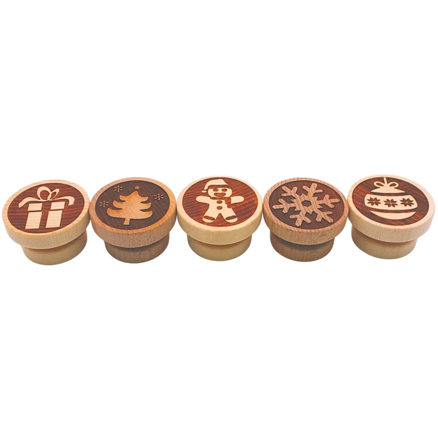 Dekohelden24 5er Set Teigstempel Holzstempel Stempelset aus Holz mit Weihnachtsmotiven Made in EU Maße eines Stempels L/B/H 5 x 5 x 3 cm