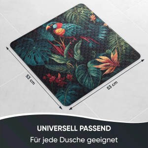 Sanilo Badematte Exotic, quadratisch, mit Papagei- und Pflanzenmotiv, 53x53 cm.
