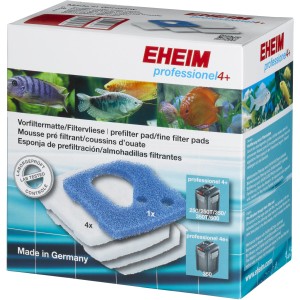 Eheim Filtermatte und -Vlies für Professionel 4+/4e+, Set mit blauer Vorfiltermatte und weißen Filtervliesen.