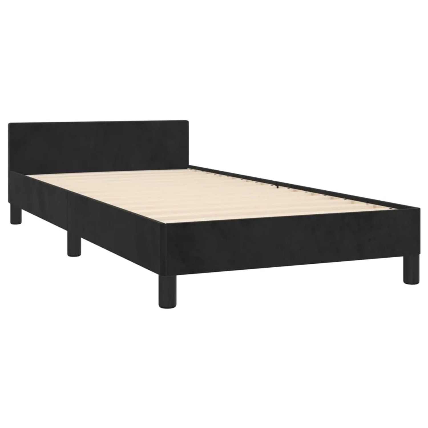 Schwarzes Samt-Bettgestell 80x200 cm mit Kopfteil für erholsamen Schlaf im Schlafzimmer.