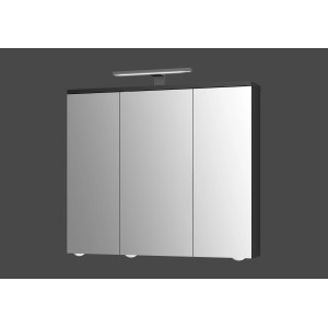 Jokey Spiegelschrank Arda, schwarz, 72,2 cm breit, mit 3 Türen und Aufsatzleuchte.