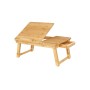 Naturfarbener Songmics Laptoptisch aus Bambus mit verstellbarer Platte und kleinem Schubfach.