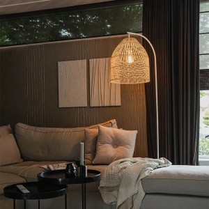 QAZQA Land Stehlampe Weiß mit Rattan Sam