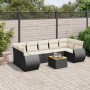 Schwarze 8-tlg. vidaXL Garten-Sofagarnitur aus Polyrattan mit cremeweißen Kissen und Tisch.