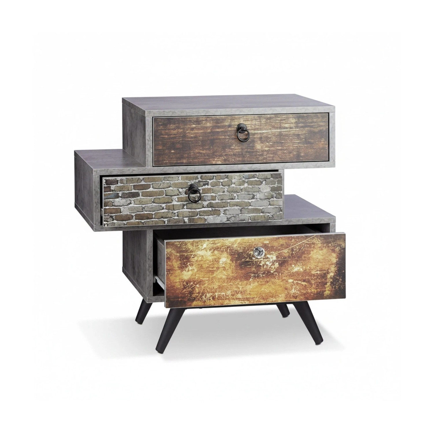 Relaxdays Kommode MDF Metall Steingrau 3 Schubladen 59,5 cm x 60 cm x 40 cm 20 kg