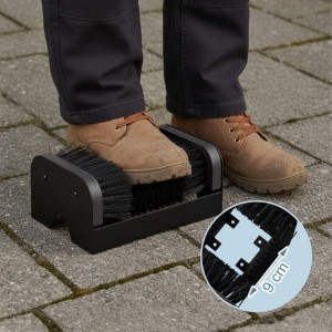 Relaxdays Schuhabstreifer Holz Eisen Kunststoff Schwarz mit Rundumbürsten Rutschfest 10 cm x 23 cm x 15,5 cm 1,2 kg