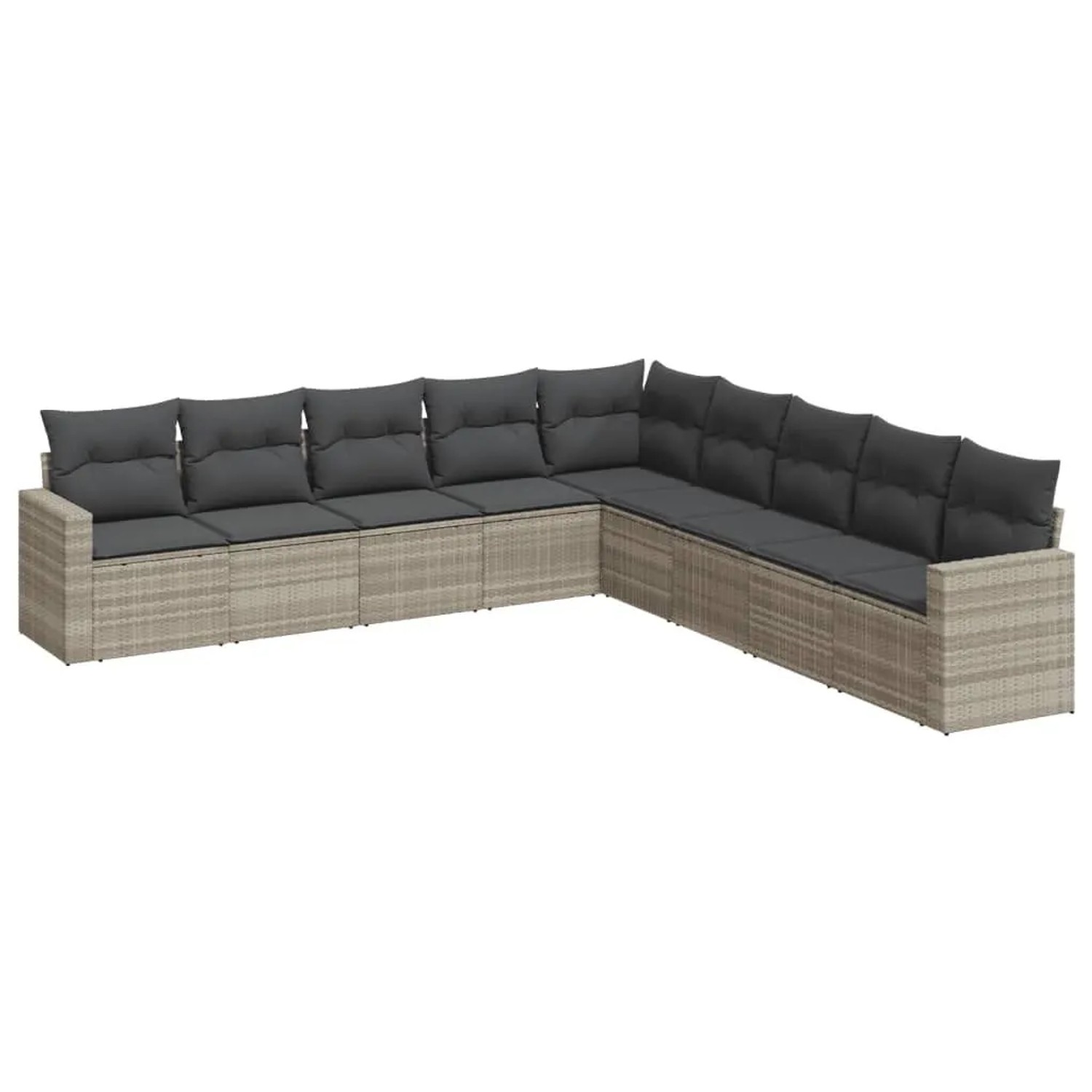 vidaXL 9-Tlg Garten-Sofagarnitur mit Kissen Hellgrau Poly Rattan 3251429