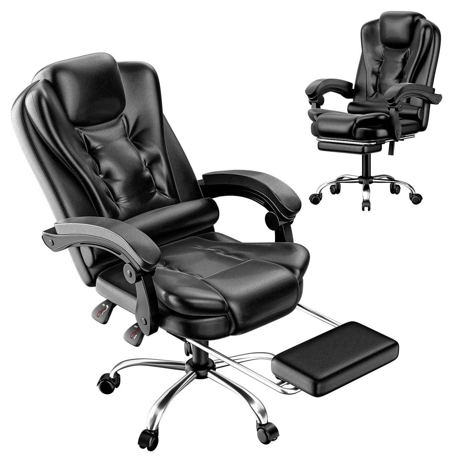 Rattantree Exekutiv Bürostuhl mit Fußstütze PU Leder Ergonomisch Relaxsessel für Büro und Zuhause Schwarz