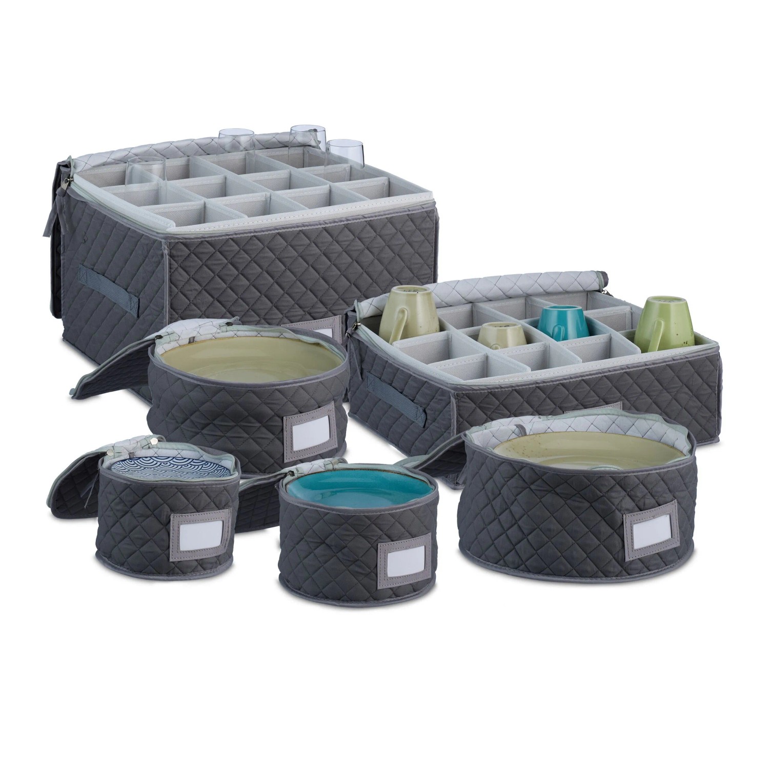 Relaxdays Aufbewahrungsbox für Geschirr Polyester Grau 6er Set