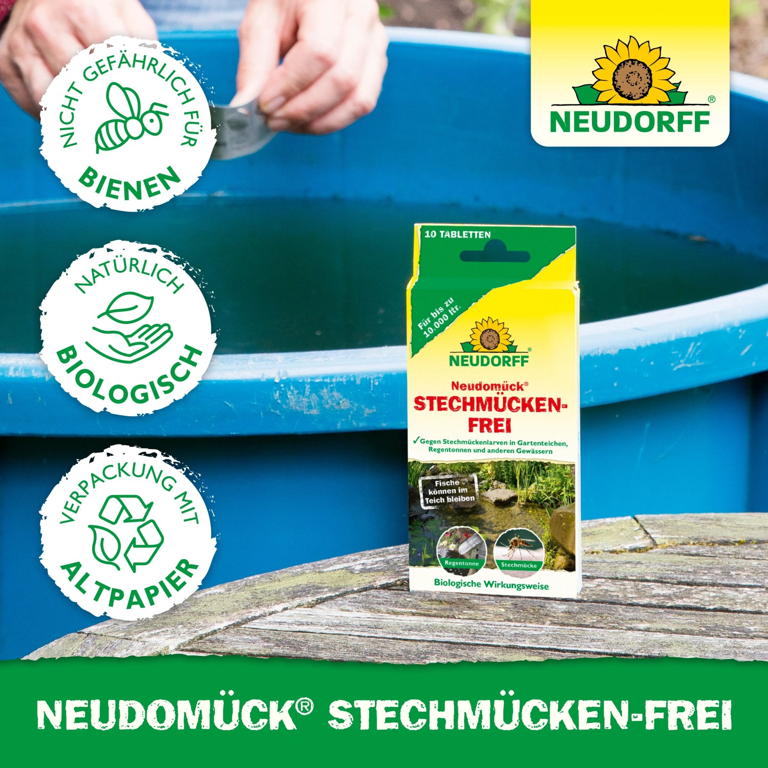 Neudorff Neudomück Stechmückenfrei zur Mückenlarven-Bekämpfung in Teichen und Regentonnen.