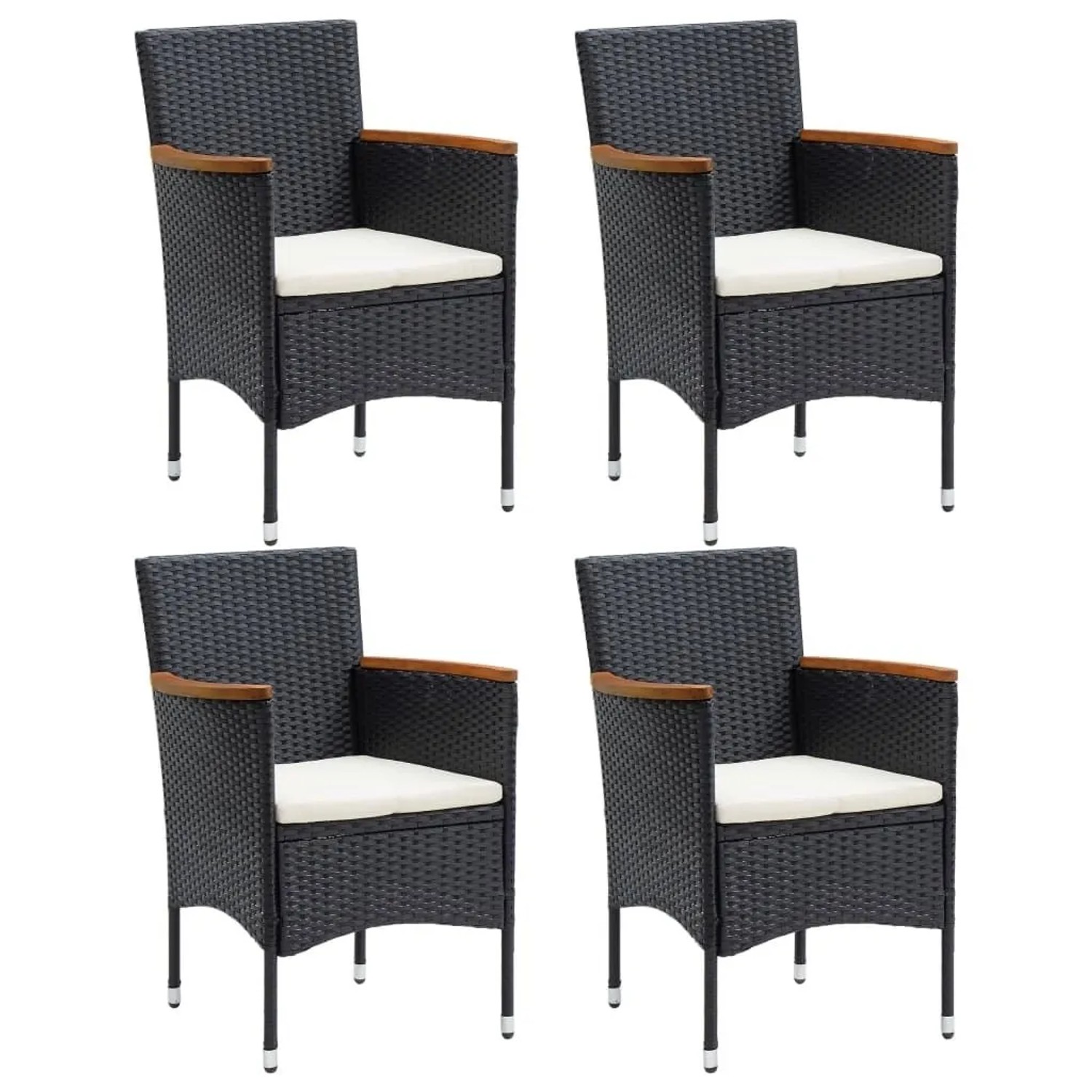 Furnicato Garten-essstühle 4 Stk Poly Rattan Mit Akazienholz Armlehnen 55x58x84 Cm Schwarz