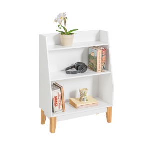 Weißes SoBuy Kinderregal KMB47-W mit 3 Fächern und Holzfüßen, ideal als Bücherregal.