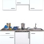 Flex-Well Classic Miniküche Wito 150 cm Weiß mit Spüle, Kochfeld und Kühlschrank.
