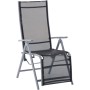 Grauer Garden Pleasure Relaxsessel Ariola, klappbar, mit schwarzer Sitzfläche. Gartenstuhl für Terrasse und Balkon.